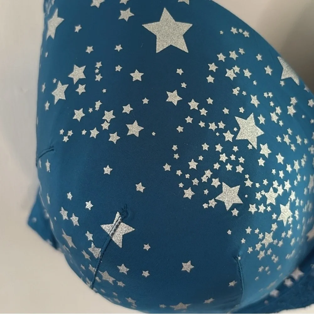 Torrid teal underwire bra with silver metallic stars Size 44DDD - Picture 3 of 7